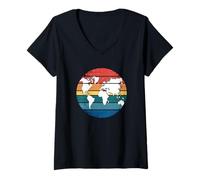 Mujer Mapa Colorido Tierra Países Continente Geografía Mapamundi Camiseta Cuello V