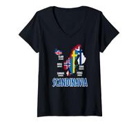 Mujer Mapa de Banderas de Escandinavia Letras nórdicas Camiseta Cuello V