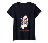 Mujer Mapa de Cerdeña Cuatro Moros Cerdeña Italia Orgullo Diseño Camiseta Cuello V