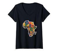 Mujer Mapa De Colores África Países Continente Geografía Camiseta Cuello V
