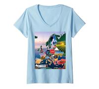 Mujer Mapa de Europa Arte de Viaje, Paisaje y monumentos Europeos escénicos Camiseta Cuello V