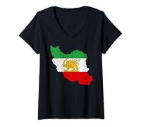 Mujer Mapa de Irán con león y Emblema del Sol, Patrimonio Persa Vintage Camiseta Cuello V