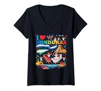 Mujer Mapa de la Bandera de I Love Honduras Camiseta Cuello V