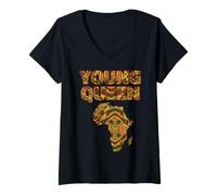Mujer Mapa de la Historia Negra de la Joven Reina de África para niñas y Mujeres africanas Camiseta Cuello V