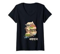 Mujer Mapa de raíces Coreanas - Recuerdo de Seúl Busan Corea del Sur Camiseta Cuello V