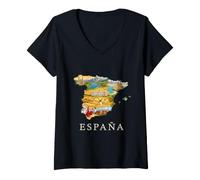 Mujer Mapa de raíces españolas - Barcelona Madrid Sevilla España Souvenir Camiseta Cuello V