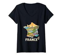 Mujer Mapa de raíces francesas - Regiones de Francia Monumentos Souvenir Camiseta Cuello V