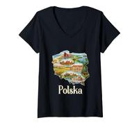 Mujer Mapa de raíces polacas - Recuerdo de Varsovia Cracovia Gdansk Polonia Camiseta Cuello V