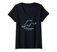 Mujer Mapa de Ruta de South West Coast Path Trail en Inglaterra Camiseta Cuello V