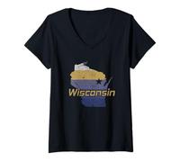 Mujer Mapa del Contorno del Estado de Wisconsin EE. UU. Camiseta Cuello V