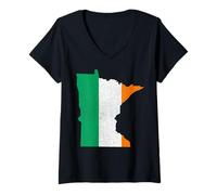 Mujer Mapa del estado de Minnesota, bandera irlandesa, día de San Patricio Camiseta Cuello V
