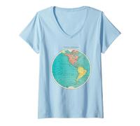 Mujer Mapa del Mundo del hemisferio Occidental Diseño Cartografía Globo Arte Camiseta Cuello V
