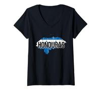 Mujer Mapa del país de Honduras y Bandera Vintage Envejecido Camiseta Cuello V