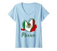 Mujer Mapa patriótico de la bandera mexicana con corazón lindo de México para niños Camiseta Cuello V