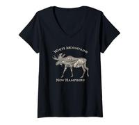 Mujer Mapa Topográfico Vintage White Mountains New Hampshire Moose Camiseta Cuello V