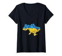 Mujer Mapa Ucrania Desde Flores - Emblema Nacional Ucrania Ucrania Camiseta Cuello V