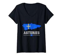 Mujer Mapa y bandera asturiana - Recuerdo de Asturias España Camiseta Cuello V