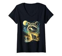 Mujer Mapache Aullando a la Luna Meme extraño Mapache Divertido de los 90 Camiseta Cuello V