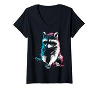 Mujer Mapache Bosque Arte Lindo Kawaii Animal Lover Motivo Hombres Mujeres Camiseta Cuello V