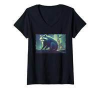 Mujer Mapache Ciencia Ficción Vida Silvestre Ciudad Animal Amante Arte Noc Camiseta Cuello V