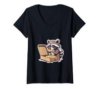 Mujer Mapache Come Pizza, diseño de Animales Camiseta Cuello V