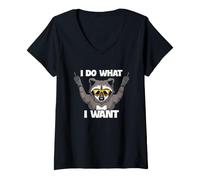 Mujer Mapache I Do What I Want Sassy Animal Actitud Humor Cita Camiseta Cuello V