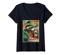 Mujer Mapache irlandés Retro Bebiendo Cerveza Vintage día de San Patricio Camiseta Cuello V