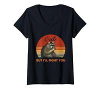 Mujer Mapache Lindo Pero voy a Luchar contra Usted Basura Panda Humor Cita Camiseta Cuello V