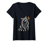 Mujer Mapache Mariposa Naturaleza Amante Arte de Vida Camiseta Cuello V