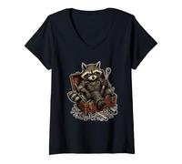 Mujer Mapache Mecánico Sucio Camiseta Cuello V