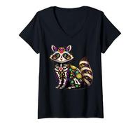 Mujer Mapache Mexicano Calavera Viva México Chica Fiesta Camiseta Cuello V