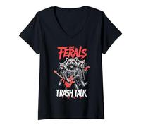 Mujer Mapache Salvaje Trash Talk Ferals Banda Punk Músico Divertido Camiseta Cuello V