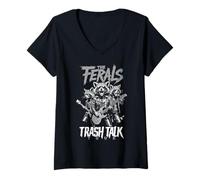 Mujer Mapache Salvaje Trash Talk Ferals Banda Punk Músico Divertido Camiseta Cuello V