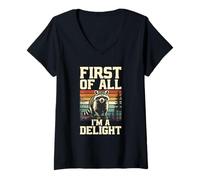 Mujer Mapache sarcástico Primero Que Nada Im Delight Funny Animal Wild Camiseta Cuello V