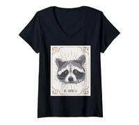 Mujer Mapache Tarot Card El Diablo Basura Oculta Panda Arte Camiseta Cuello V