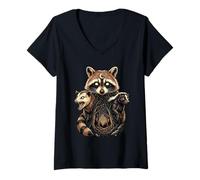Mujer Mapache Zarigüeya Tejón Bosque Místico Camiseta Cuello V