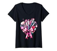 Mujer Maquillador de arco coqueta MUA Girl Mom Mama Día de la Madre Camiseta Cuello V