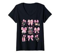 Mujer Maquillador de arco coqueta MUA Girl Mom Mama Día de la Madre Camiseta Cuello V