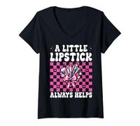 Mujer Maquillador MUA Girl Mom A Little Lipstick Always Help Camiseta Cuello V