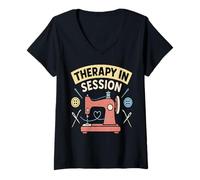 Mujer Máquina de Coser de Terapia en sesión, diseño Vintage Camiseta Cuello V