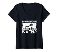 Mujer Máquina de Remo Porque Correr es una Trampa Funny Erg Rower Camiseta Cuello V