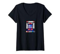 Mujer máquina recreativa Retro, píxel, Jugador, Nerd, Friki Camiseta Cuello V