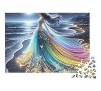 Mujer Mar a la Luz de la Luna Puzzle de 1000 Piezas Papel Vestido Arco Iris Vista Nocturna Puzzle para Adultos Familia Regalo Relax 52x38cm/1000pcs