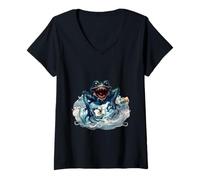 Mujer Mar Monster Botella Post Mar Monster Figura de Cuento de Hadas Fantasía Camiseta Cuello V