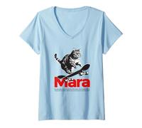 Mujer MARA - Bonito nombre de chica con gato y monopatín Camiseta Cuello V