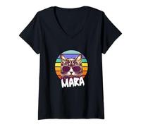 Mujer MARA - Bonito nombre de niña con un gato genial Camiseta Cuello V