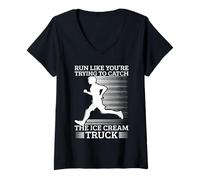 Mujer Marathon Runner Trying Catch Ice Cream Truck Running Camiseta Cuello V