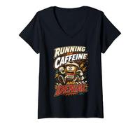 Mujer Maratón Maratoniano Correr Running On Caffeine and Denial Camiseta Cuello V