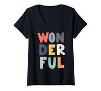 Mujer Maravillosas Letras Coloridas y atrevidas para la inclusión Camiseta Cuello V