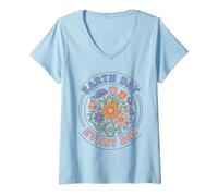 Mujer Maravilloso diseño Floral Retro del Día de la Tierra para Todos los días de los 70 Camiseta Cuello V